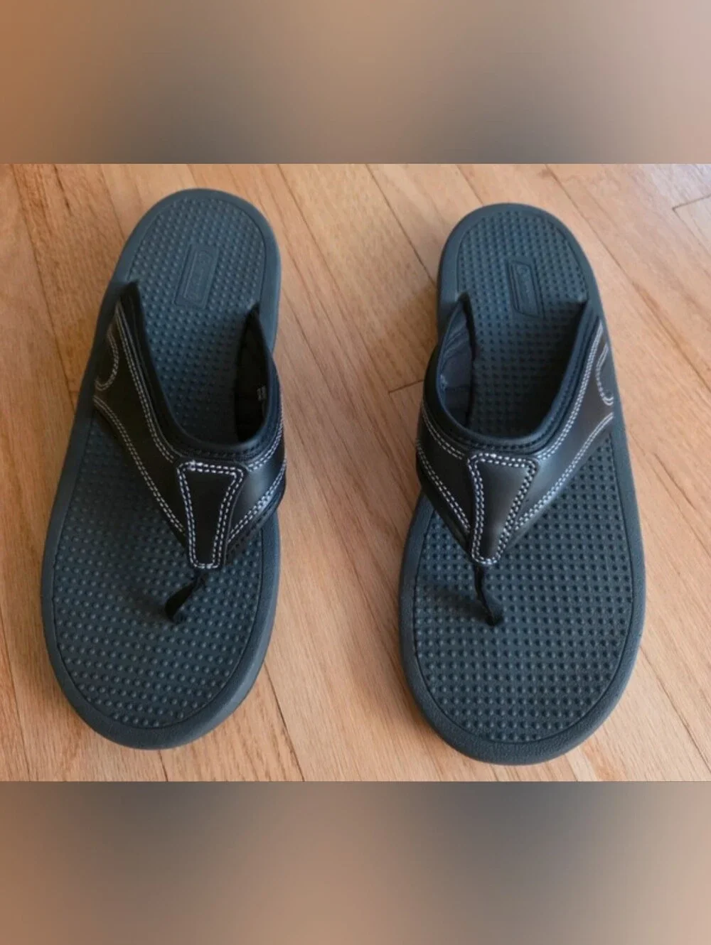 Coleman Black Men's Thong Sandals with White Stitching